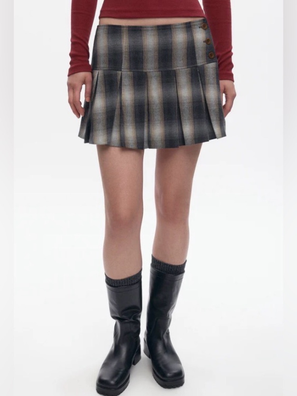 KOTN Nadia Pleated Plaid Mini Skirt
